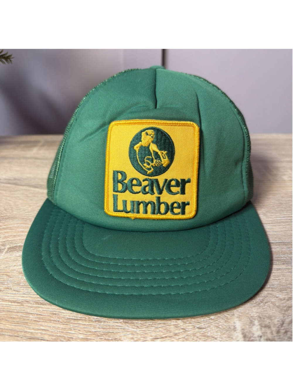 Vintage Beaver Lumber Mesh Trucker Snapback Hat Hardware Store Patch Logo Cap